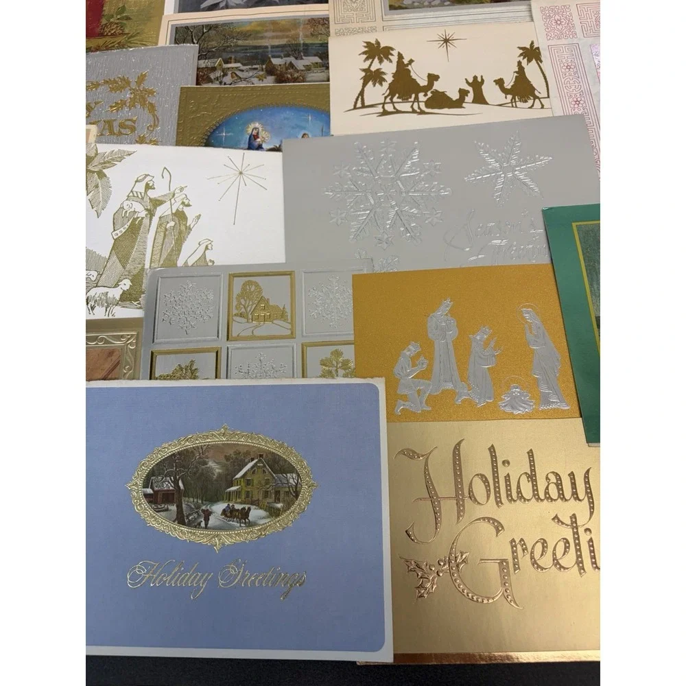 Vintage Metallic Christmas Cards Fronts ONLY for Scrapbooking Crafts Lot of 50+